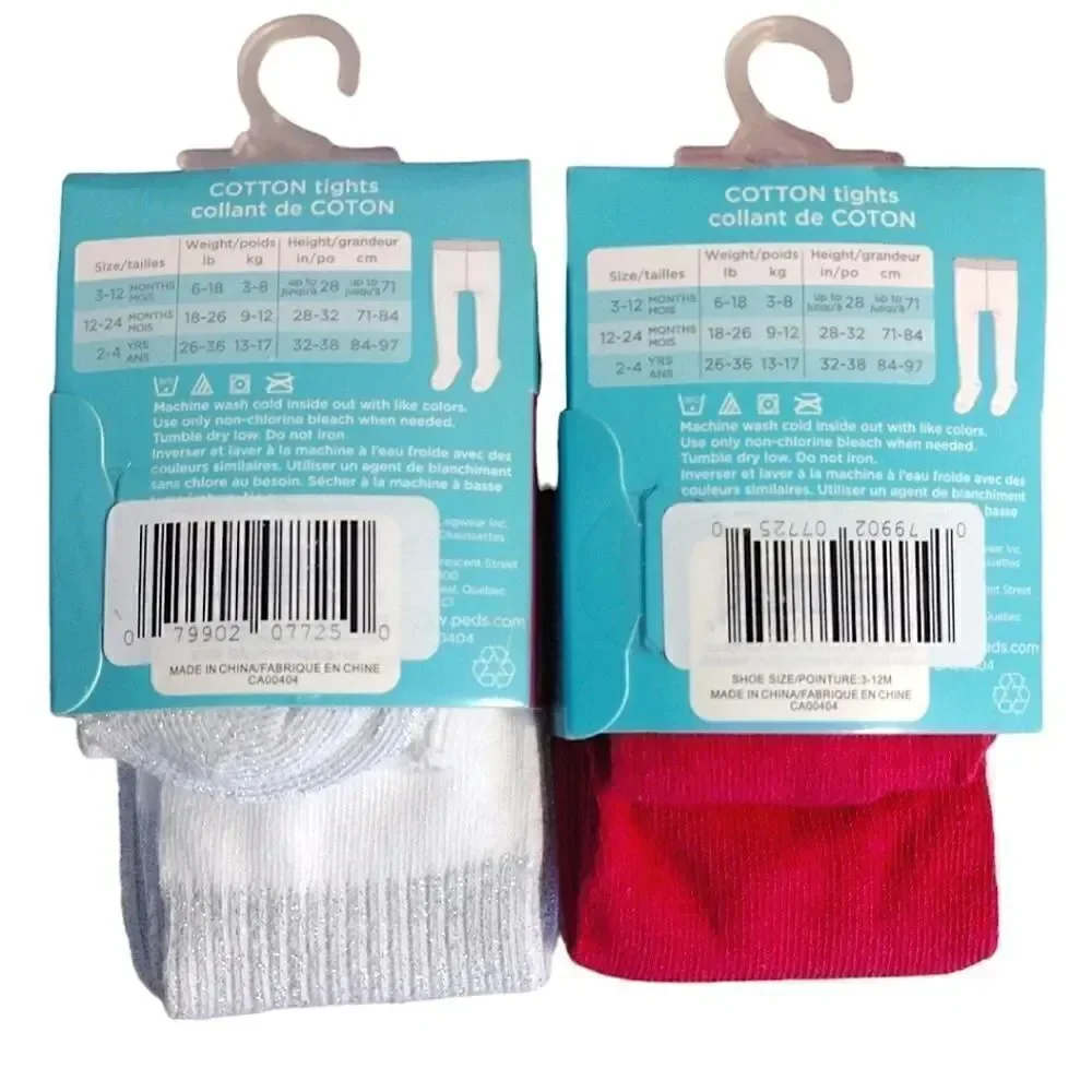 $9💥 Peds Baby 2 Prs Ivory & Pink Sparkly Cotton Tights 3- 12 mnths NWT